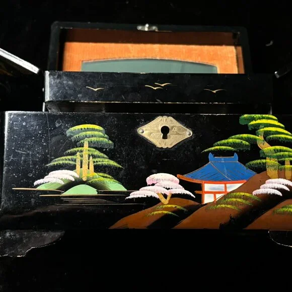 Antique 1930's hand Painted Japanese Music/ Jewelry Box W/ Abalone